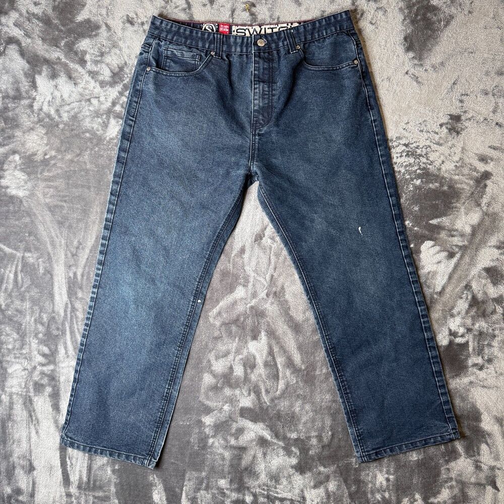 Vintage Y2K Switch Premium Denim Wide Leg Straight Fit Size 38x32 Dark Wash